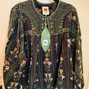 Farm Rio Women's Floral Arch Black Long Sleeve Top